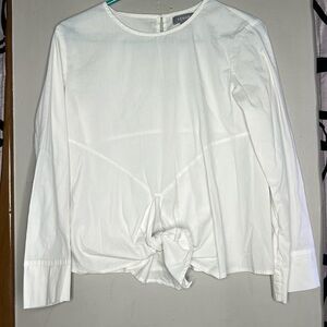 Kenar White Shirt Collection Blouse Small Tie Front Long Sleeve Keyhole Back